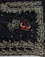 Incredible Black Fandy Chiffon Silk Sequence Embroidery Work Saree