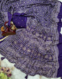 Fancifull Navy Blue Crape Silk Ajrakh Printed Mirror Work Saree