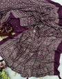 Seraglio Purple Crape Silk Ajrakh Printed Mirror Work Saree