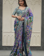 Ethereal Multicolor Chinon Silk Printed Mirror Work Saree