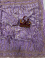 Excellent Lavender Fandy Silk Sequence Embroidery Work Saree