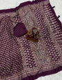 Ideal Purple Crape Silk Ajrakh Printed Mirror Work Saree