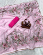 Glowing Baby Pink Organza Silk Printed Hand Work Saree