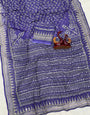 Opulent Royal Blue Georgette Silk Printed Embroidery Mirror Work Saree