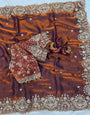 Ratatouille Brown Fandy Silk Sequence Embroidery Work Saree With Stitched Blouse