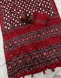 Alluring Red Crape Silk Ajrakh Printed Mirror Work Saree