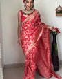 Tantalizing 1-Minute Ready To Wear Red Soft Silk Saree