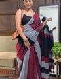 Appealing 1-Minute Ready To Wear Grey and Maroon Cotton Saree