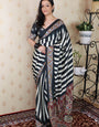 Pleasant Black and White 1 Minute Ready To Wear Digital Printed Crape Silk Saree