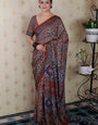 Groovy Brown 1 Minute Ready To Wear Digital Printed Crape Silk Saree