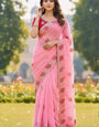 Trendy Pink Fancy Silk Embroidery Work Saree With Stitched Blouse