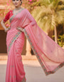 Classy Pink Embroidery Work Cursh Silk Saree With Lissome Full Stitched Blouse