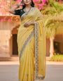 Adorable Yellow Embroidery Work Cursh Silk Saree With Phenomenal Full Stitched Blouse