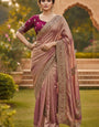 Designer Pink Embroidery Work Chiffon Silk Saree With Forbearance Full Stitched Blouse