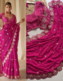 Desirable Dark Pink Embroidery Work Soft Georgette Silk Saree With Fairytale Full Stitched Blouse