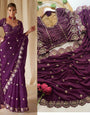 Transcendent Purple Embroidery Work Soft Georgette Silk Saree With Nectarous Full Stitched Blouse
