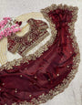 Beleaguer Wine Embroidery Work Fancy Silk Saree With Rhapsody Full Stitched Blouse