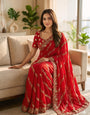 Posh Red Fendy Silk Sequence Embroidery Work Saree With Stitched Blouse