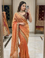 Demanding Orange Fendy Chiffon Silk Sequence Embroidery Work Saree With Stitched Blouse