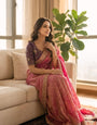 Verdant Pink Fendy Chiffon Silk Sequence Embroidery Work Saree With Stitched Blouse