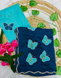 Ornate Navy Blue Georgette Butterfly Hand Work Saree