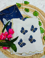 Arresting Off White Georgette Butterfly Hand Work Saree