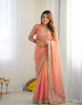 Brood Peach Moss Silk Zari Woven Fancy Lace Border Saree