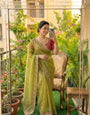 Mesmerising Green Fendy Silk Sequence Embroidery Work Saree With Stitched Blouse
