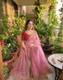 Imbrication Pink Fendy Silk Sequence Embroidery Work Saree With Stitched Blouse