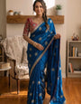 Ailurophile Blue Fandy Silk Sequence Embroidery Work Saree With Stitched Blouse