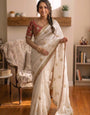 Fugacious Off White Fandy Silk Sequence Embroidery Work Saree With Stitched Blouse
