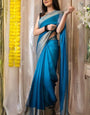 Ebullience 1-Minute Ready To Wear Firozi Chiffon Silk Saree