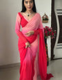 Traditional 1-Minute Ready To Wear Red and Baby Pink Georgette Saree
