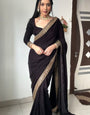 Dissemble Black 1 Minute Ready To Wear Velvet Saree With Blouse Piece