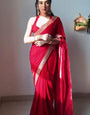 Exquisite Red 1 Minute Ready To Wear Velvet Saree With Blouse Piece