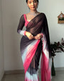 Super classy 1-Minute Ready To Wear Black and Pink Georgette Saree