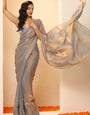 Pleasant Grey Fancy Silk Saree With Designer Blouse Piece