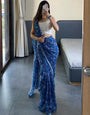 Imbrication 1-Minute Ready To Wear Blue Georgette Saree
