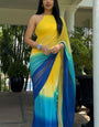Deserving  1-Minute Ready To Wear Yellow and Blue Georgette Saree