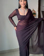 Stunning 1-Minute Ready To Wear Brown Georgette Saree