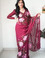 Amiable 1-Minute Ready To Wear Maroon Georgette Saree