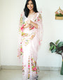 Forbearance 1-Minute Ready To Wear Baby Pink Organza Silk Saree