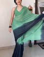 Most Sizzling 1-Minute Ready To Wear Green and Black Georgette Saree