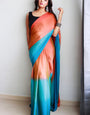 Designer 1-Minute Ready To Wear Orange and Firozi Chiffon Silk Saree