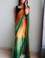 Woebegone 1-Minute Ready To Wear Orange and Green Chiffon Silk Saree