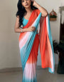 Sonorous 1-Minute Ready To Wear Orange and Firozi Georgette Saree