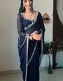Resplendent 1-Minute Ready To Wear Navy Blue Georgette Saree
