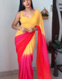 Scrumptious 1-Minute Ready To Wear Yellow and Red Georgette Saree