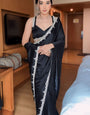 Rhapsodic 1-Minute Ready To Wear Black Satin Silk Saree