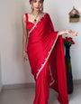 Girlish 1-Minute Ready To Wear Red Satin Silk Saree